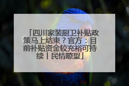 四川家装厨卫补贴政策马上结束？官方：目前补贴资金较充裕可持续丨民情瞭望